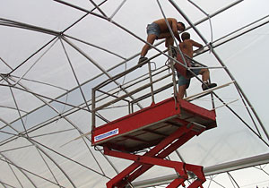 Mounting details for greenhouse foil and fabric